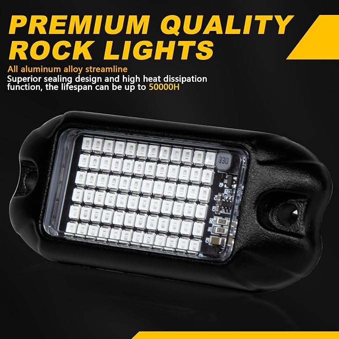 Nicoko 4Pods Pure Red LED Rock Lights 72 pcs LEDs high Power Rock Lights Neon Underglow Light for Car Trucks ATV UTV SUV Boat Underbody Glow Trail Rig Lights IP68 Waterproof