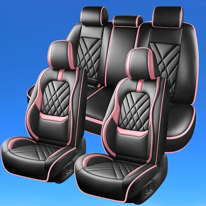 Fit Ariya Car Seat Covers Compatible with Nissan Ariya 2023-2024 2025 2026-Premium Leather,Waterproof,Breathable,Airbag Compatible &All-Weather Seat Cushion Protecto(Full Set,Pink)