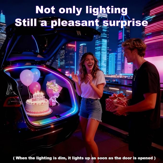 Trunk LED Ambient Neon Light Strips for Tesla Model Y & Juniper (2021-2026) - Waterproof Silicone, High Brightness, APP-Controlled, Auto On&Off, for Car Trunk & Camping Atmosphere (Warm White)