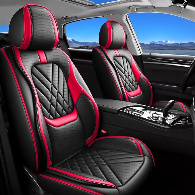 Fit Altima Car Seat Covers Compatible with Nissan Altima 2010-2024 2025 2026-Premium Leather,Waterproof,Breathable,Airbag Compatible &All-Weather Seat Cushion Protecto(Full Set,Red)