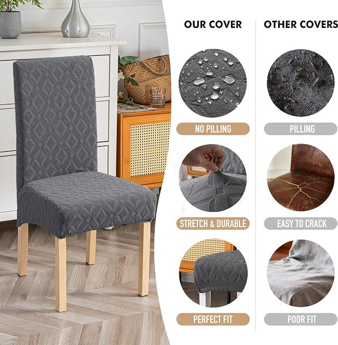 Genina Waterproof Chair Covers for Dining Room Set of 4, Removable Washable Chair Slipcover Protectors, Large Dark Gray