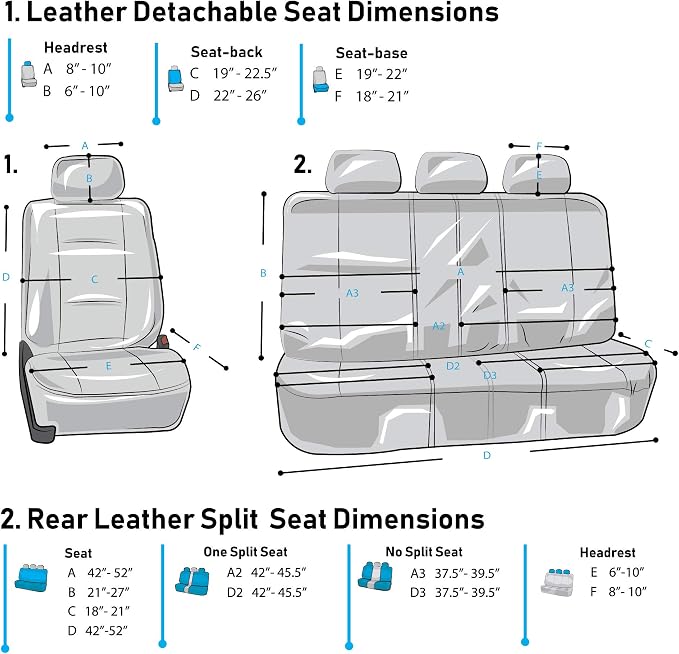 FH Group Automotive Seat Cover Highest Grade Faux Leather Blue Black Full Set, Combo Car Seat Cover Design Airbag Compatible Split Bench Tan Car Seat Cover Interior Accessories Universal Fit SUV