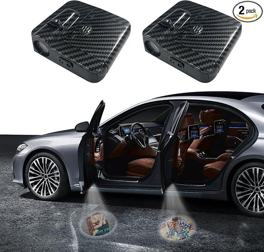 Custom Car Door Projector Light, 2 Pcs Wireless LED Welcome Courtesy Lights | Car Light with Personalized Photo Text, Universal Fit HD Projection Ghost Shadow Puddle Light for All Car, Infrared Sensing