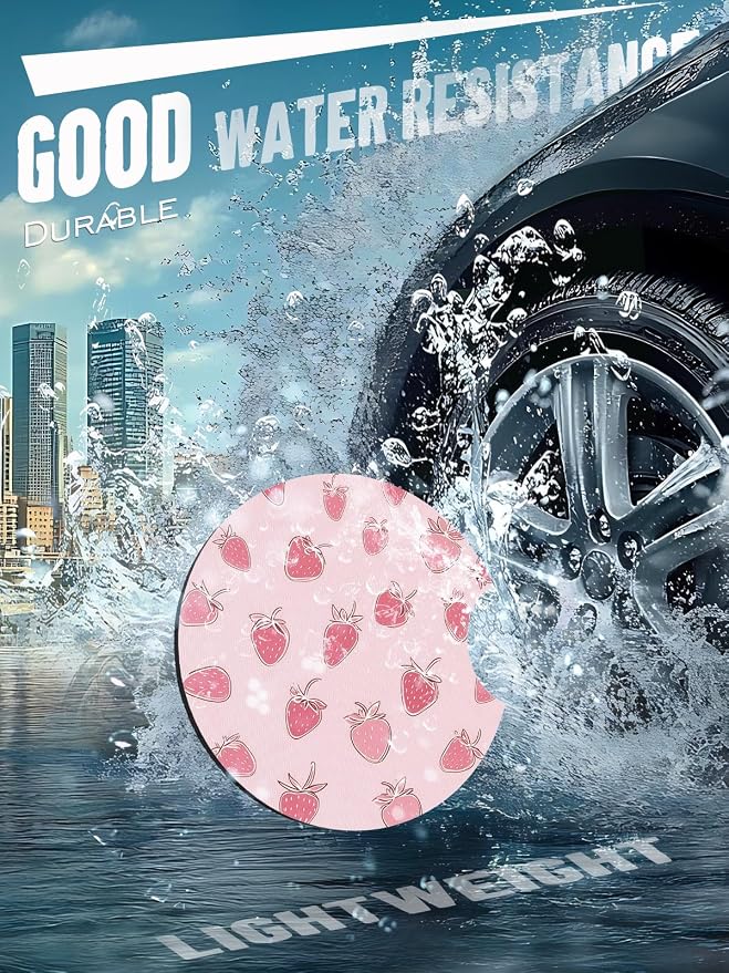 Car Cup Coasters,2 Pack Car Coaster,2.75inch Anti Slip and Absorbent Cars Coasters for Cup Holders,Car Accessories for Women,Cute Decor for Women (Sweet Strawberry)