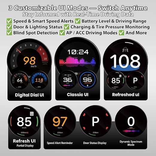 TITA HUD Pro Head Up Display for Tesla Model 3/Y/Highland/Juniper (2022-), Real-Time Speed & Driving Data, 1.8" LCD Screen, with Magnetic Charging Mount (Model Y Juniper)