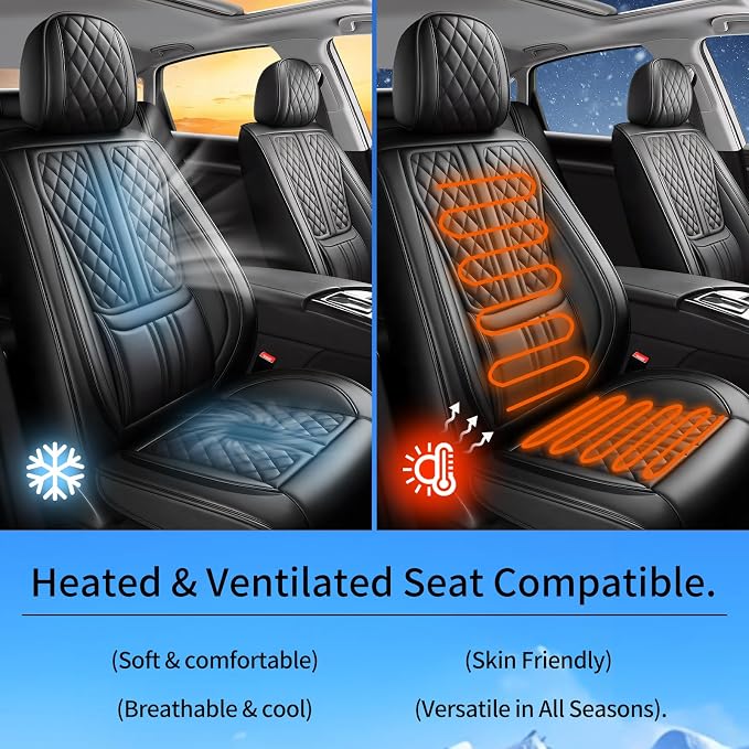 Fit Ariya Car Seat Covers Compatible with Nissan Ariya 2023-2024 2025.Full Coverage Waterproof Leather,Compatible with Airbag,All - Weather Seat Cushion Protector(2 Front,Black)