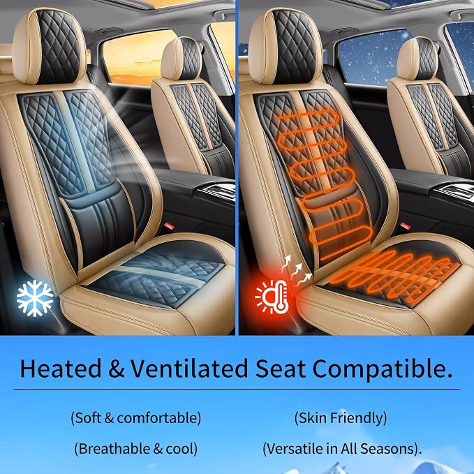 Fit Maxima Car Seat Covers Compatible with Nissan Maxima 2007-2022 2023.Full Coverage Waterproof Leather,Compatible with Airbag,All - Weather Seat Cushion Protector(2 Front,Beige)