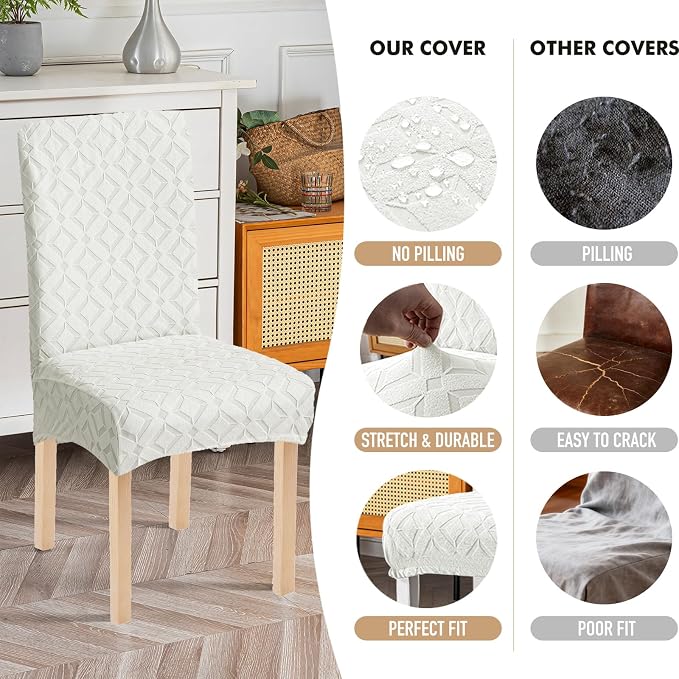 Genina Waterproof Chair Covers for Dining Room Set of 2, Removable Washable Chair Slipcover Protectors, Ivory White
