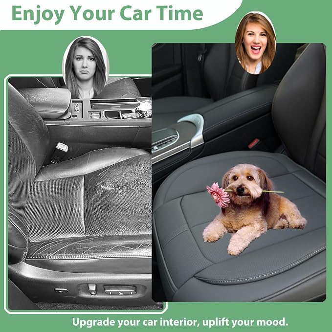 2 Pack Leather Front Car Seat Cover Bottom Only, Anti-Slip Padded Seat Cushion, Full Wrap Seat Protector with Storage Function Universal Fit for Most Cars, SUV, Pick-up Trucks (Grey)