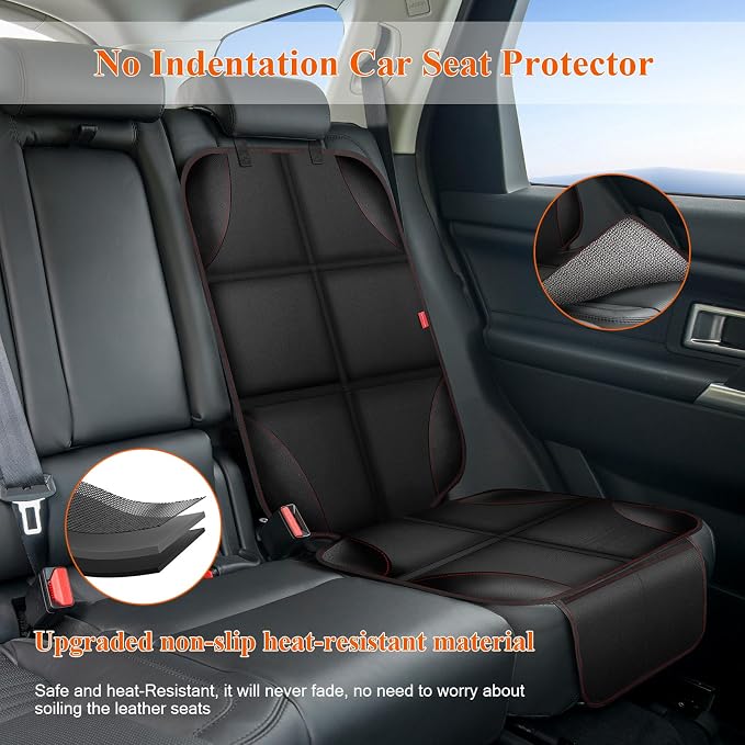 Car Seat Protector, 600D Fabric Car Seat Cover with Thicker Pad,Waterproof | Non-Slip Backing,Car Seat Cushion for Child Car Seat,Carseat Protector Car Seat Cover Under Baby Car Seat ,Pocket,Black, 1PCS