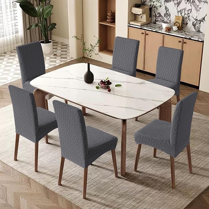 Genina Waterproof Chair Covers for Dining Room Set of 4, Removable Washable Chair Slipcover Protectors, Large Dark Gray