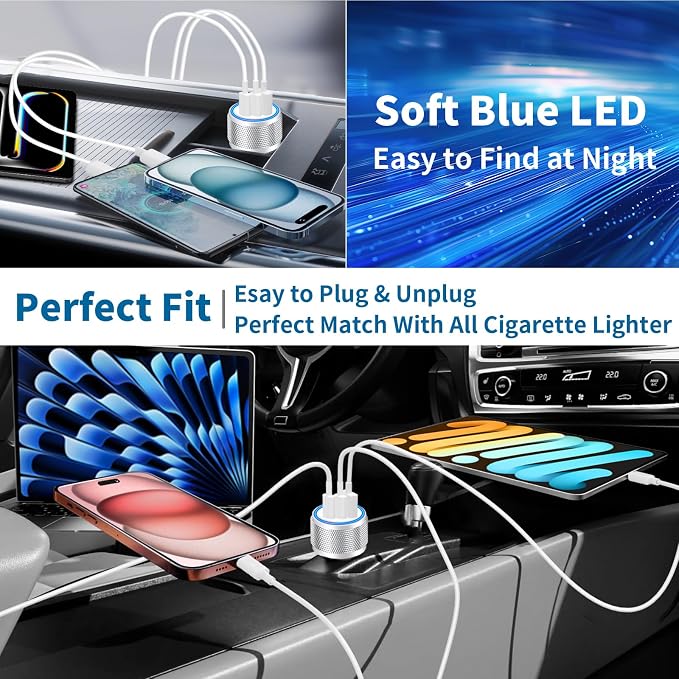 [Apple MFi Certified] iPhone 17 Car Charger, Rombica 3-Port 67W Dual USB-C&USB-A Car Power Cigarette Lighter PD/QC Type-C Fast Car Charger with Type-C Cable for iPhone 17/17 Pro Max/16 Pro/15 Pro/iPad