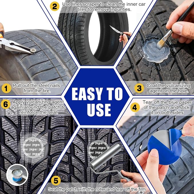 Tallew 148 Pcs Heavy Duty Tire Patches Kit Rubber Radial Tire Repair Patch Plug Kit Repair Emergency Tool for Puncture Car Truck Bus Tractor Vehicle Motorcycle 32mm, 42mm, 58mm, 65x80mm, 85x120 mm
