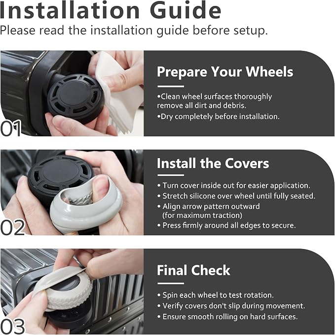 10-Pack Upgrade Luggage Wheel Covers, Silicone Protective Covers for 2-2.4" Suitcases Spinner Wheel, Wear-Resistant, Anti-Noise, Thickened Protector, Travel Accessories (Light Grey)