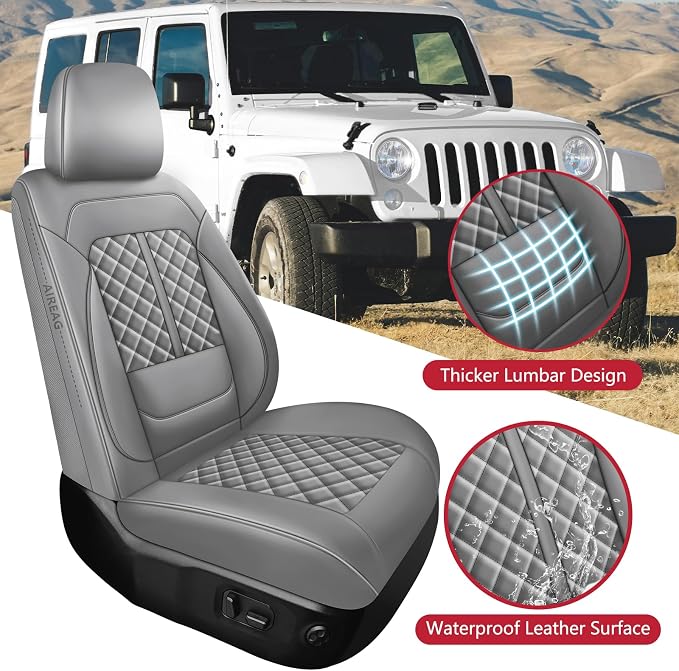 NS YOLO Wrangler Seat Covers 2018-2026,Custom Fit for Jeep Wrangler JK JL 4 Door Unlimited Sahara/Sport/Rubicon X 392 Willys,Waterproof Faux Leather and Lumbar Support (Grey, Full Set-5 Seats(18-26))