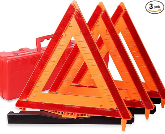 CARTMAN 3PK DOT Approved Foldable Road Safety Warning Triangles | Heavy weighted anti-tip base, high visibility reflect panels, fully compliant with US FMVSS 571.125 roadside safety rules