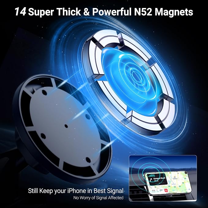 PROfezzion Car CD Slot Magnetic Phone Mount Holder for MagSafe iPhones | Vent Clip Included, No Vibrating, Powerful Magnets Compatible with MagSafe for iPhone 17 16 15 14 13 12 Pro Max & All Phones