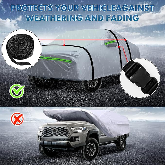 Truck Pickup Car Cover, 6-layer All-weather Waterproof, Heavy Outdoor Car Cover, Universal in All Seasons, Snow Protection, Acid Rainproof, Sunscreen, UV Protection, length Up to 220 "- Silvery