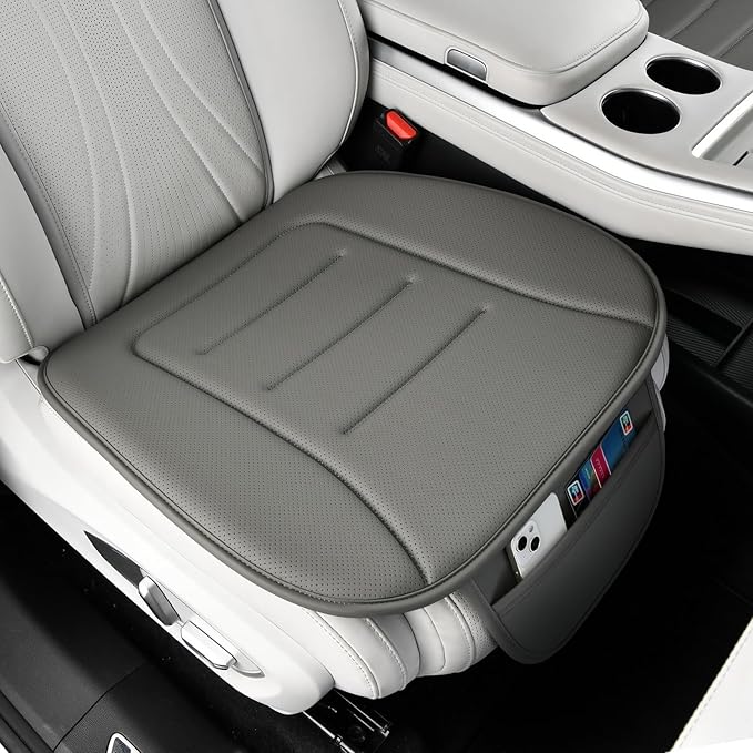 KAYI Car Seat Cushion, Comfort Memory Foam Car Cushions for Driving, Breathable Leather Surface with Anti Slip Rubber Bottom, Seat Cushion for Car and Office Chair (2 Pack, Grey)