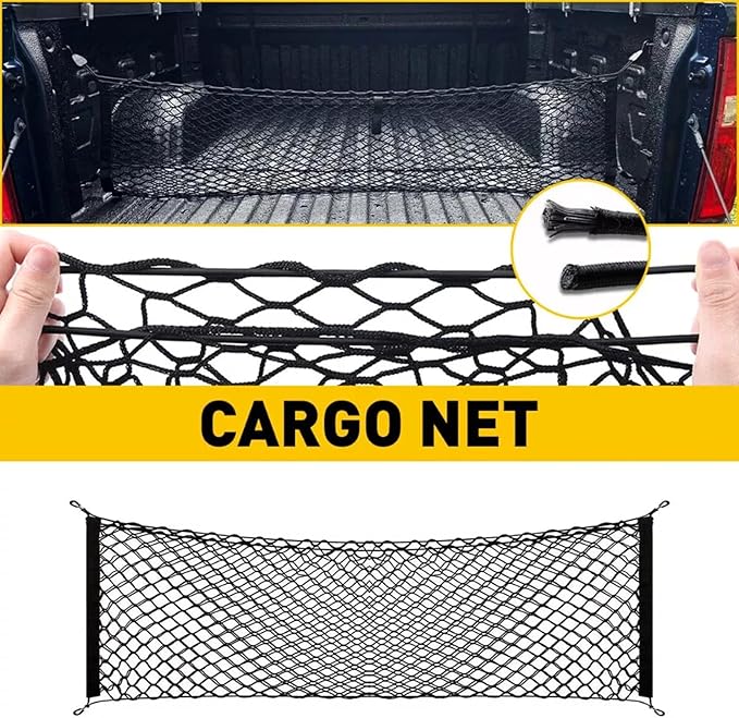 for Jeep Grand Cherokee Envelope Style Truck Bed Cargo Net - Fits 2013-2024 2025 2026 Grand Cherokee Accessories Cargo Net for Pickup Truck Bed - Heavy Duty Carabiners