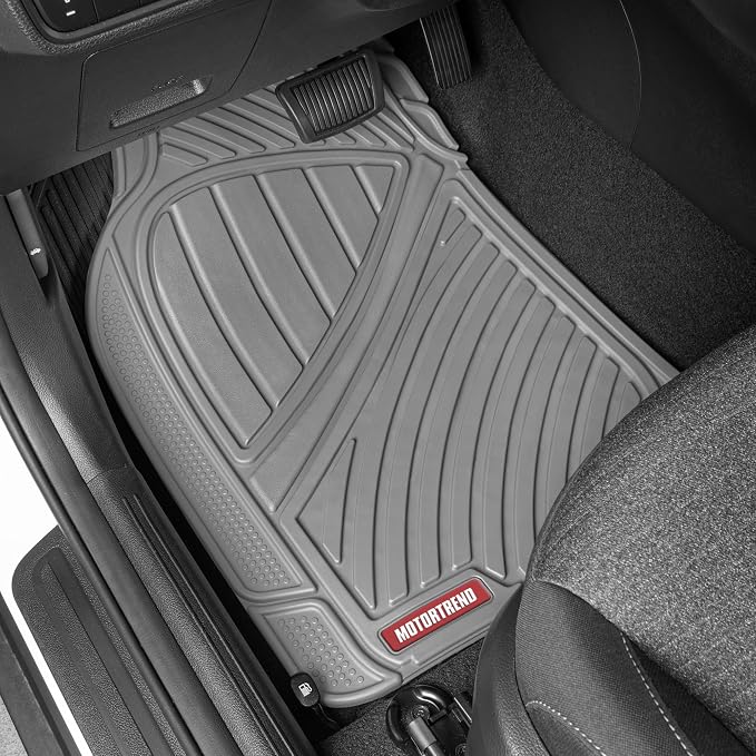Motor Trend FlexTough Performance All Weather Rubber Car Floor Mats - 3 Piece Floor Mats Automotive Liners for Cars Truck SUV, Heavy-Duty Waterproof (Gray)