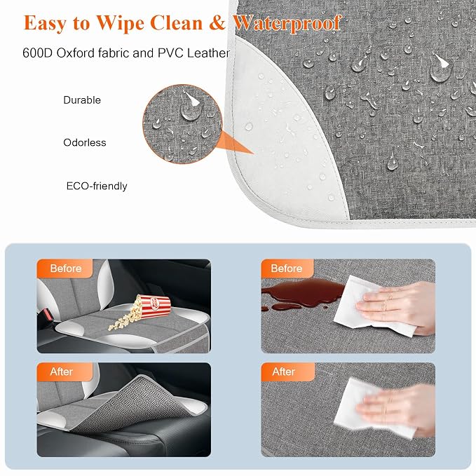 Car Seat Protector for Child Car Seat, 600D Fabric Carseat Seat Protectors, Seat Protector Under Baby Pet Car Seat with Upgraded Non-Slip Backing, Mesh Storage Pockets, Silver-Gray, 1PCS