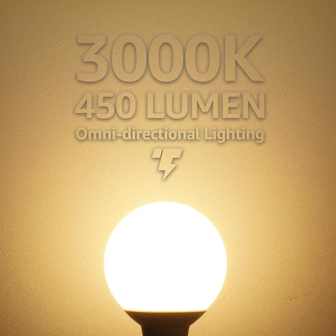 TORCHSTAR 6-Pack G25 LED Light Bulbs, 5W 450LM, Dimmable, 3000K | UL Listed, 40W Equivalent Warm White Vanity Globe Round Bulbs, E26 Base Decorative Bulb, for Bathroom Vanity or Mirror