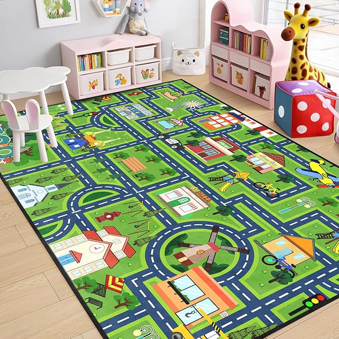 Educational Learning Area Rug, 5x7 Feet Extra Large Road Traffic City Map Play Carpet Car Rug Playmat for Boys Girls Children Playroom Bedroom