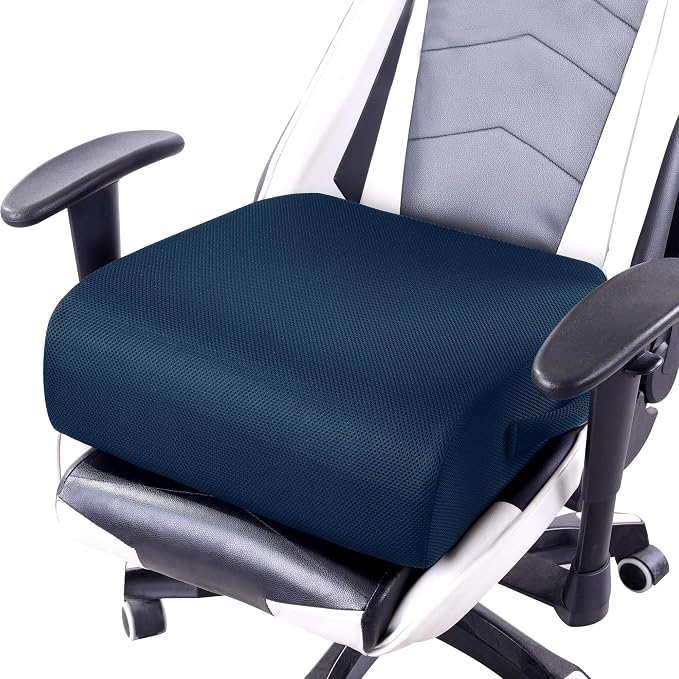 MABOZOO Extra Thick Chair Cushions, Office Chair Booster Seat Cushion to Raise Seat Height for Pain Relief,18 x 16 x 6 inch Non Slip Memory Foam Thick Cushion with Carry Handle（Navy Blue）