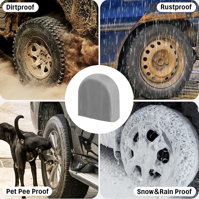 OutdoorLines Waterproof Tire Covers Set of 4 | UV Proof Trailer Wheel Cover for RV Jeep Trailer Camper Van Truck, Universal Tire Covering Fits Diameters 30"-32", Gray