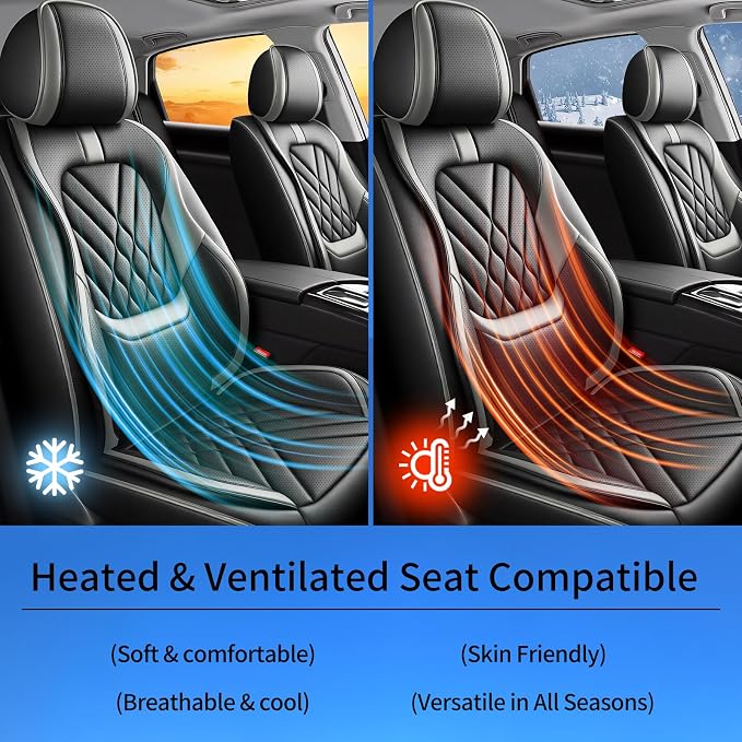 Fit Frontier Car Seat Covers Compatible with Nissan Frontier 2009-2025 2026-Premium Leather,Waterproof,Breathable,Airbag Compatible &All-Weather Seat Cushion Protecto(5 Seats Full Set,Grey)
