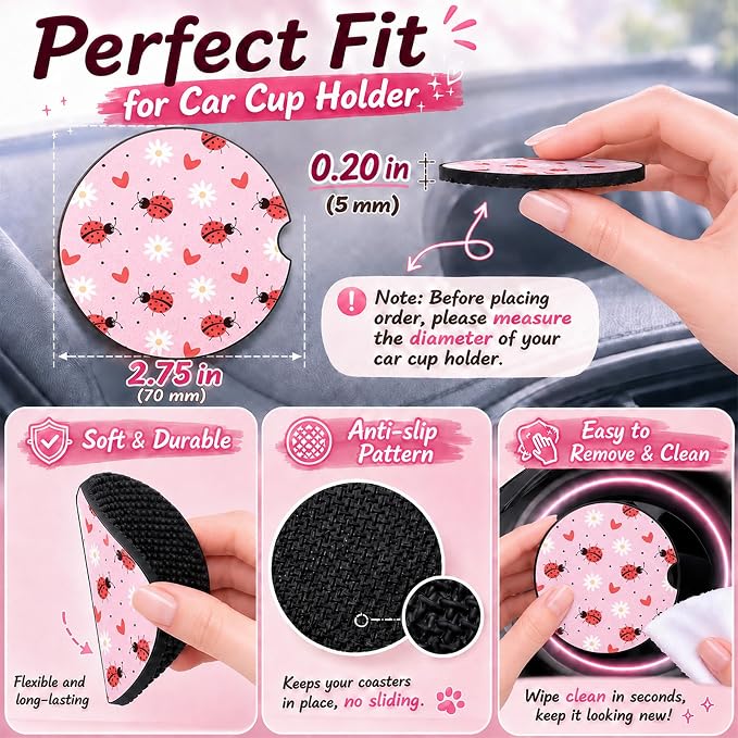 2PCS Cheetah Car Cup Holder Coasters Neoprene Car Coasters Universal | 2.75" Anti-Slip Rubber Mat with Finger Slot for Vehicle SUV Truck Cool Cars Accessories Cheetah Gifts for Women Men