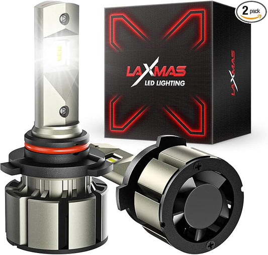 Laxmas 9006 LED Bulbs, 6X 48,000LM Ultra Brightness, 6500K Cool White, 9006/HB4 Super Bright Bulbs with 12000RPM Cooling Fan, 50000+ Hours Lifespan, Plug and Play, Pack of 4