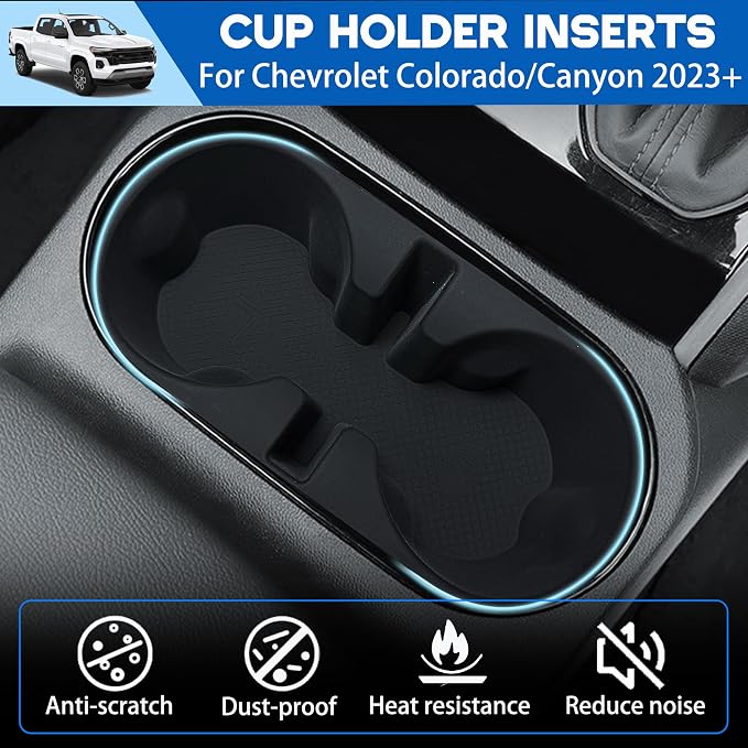 Cup Holder for 2023 2024 2025 2026 Chevrolet Colorado GMC Canyon Accessories Front Center Console Cup Holder Inset Silicone Drink Holder Organizer Protector Mats Pad Interior for Chevy Colorado