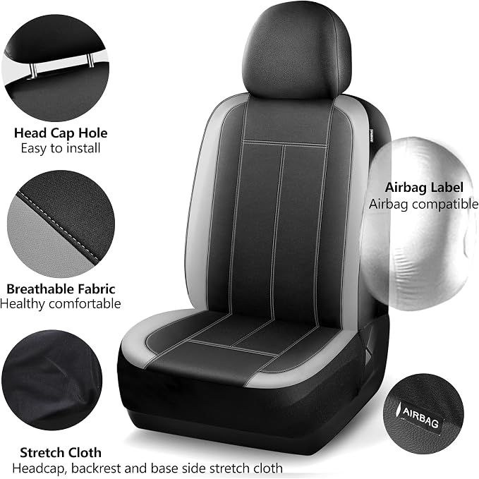 HChengkikz 2 Pack Front Neoprene Car Seat Covers | Waterproof Comfortable Seat Protectors, Airbag Compatible Universal Fit for Sedans, SUVs, Trucks, Vans