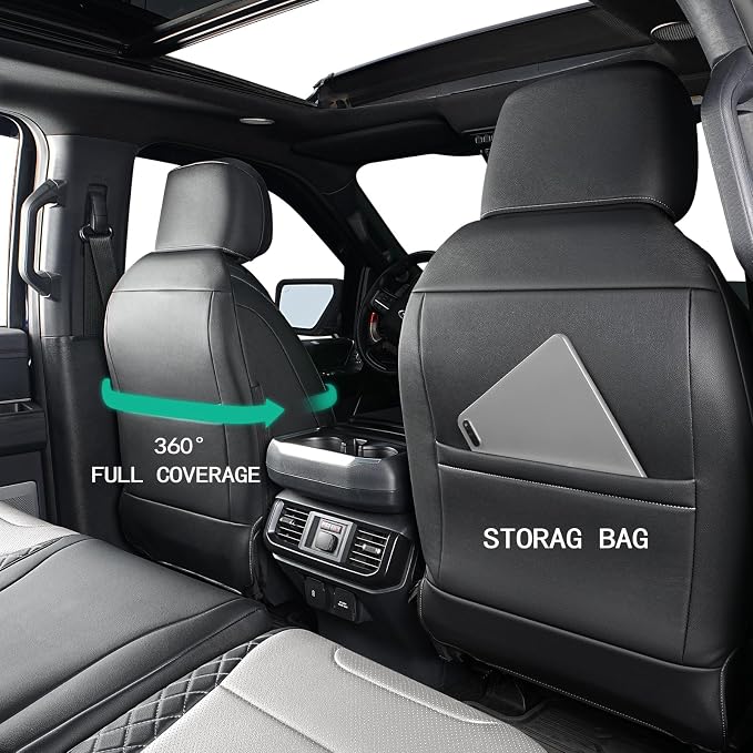 F150 Front Seat Covers, Custom Fit Ford 2021-2026 F150 SuperCrew XL,XLT, 2023 2024 2025 2026 F250 F350 F450 XL XLT Crew Cab, Black & Grey(Only for Front Seats)