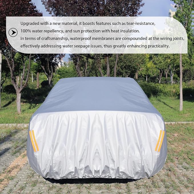 Car Cover Waterproof All Weather fit for Tesla Model 3,Heavy Duty Outdoor Cover with Driver Side Zipper & 3 Windproof Straps – Sun,Rain,Snow,Frost,Dust Resistant