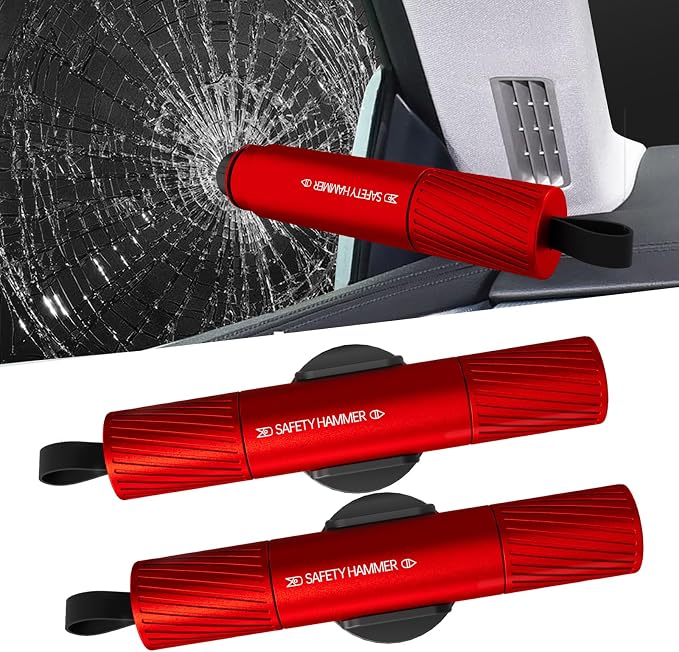 2 Pack Car Safety Hammer Car Window Breaker Seatbelt Cutter Emergency Escape Tool Car Glass Breaker for Land and Underwater Life-Saving Car Safety Kit Essentials Car Accessories (Red+Red)