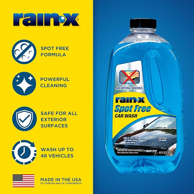 Rain-X 620073 - Car Wash Deep Cleaning, High Foam Soap Provides Spot Free Shine with No Towel Or Hand Drying Needed - Car soap for car cleaning and detailing 48 fl oz