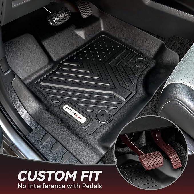 YITAMOTOR Floor Mats Compatible with 2019-2024 Dodge Ram 1500 Crew Cab New Body with Rear Under Seat Storage Box, TPE All-Weather Front 1st & 2nd Row, Black