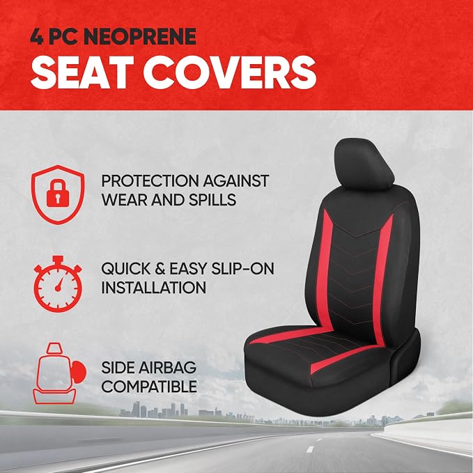 Motor Trend SpillGuard 2 Red Seat Covers for Cars & Seat Covers for Trucks - Neoprene Lining Waterproof Car Seat Covers Front Seats Only - SUV Seat Covers Protector - Forros para Asientos de Carro