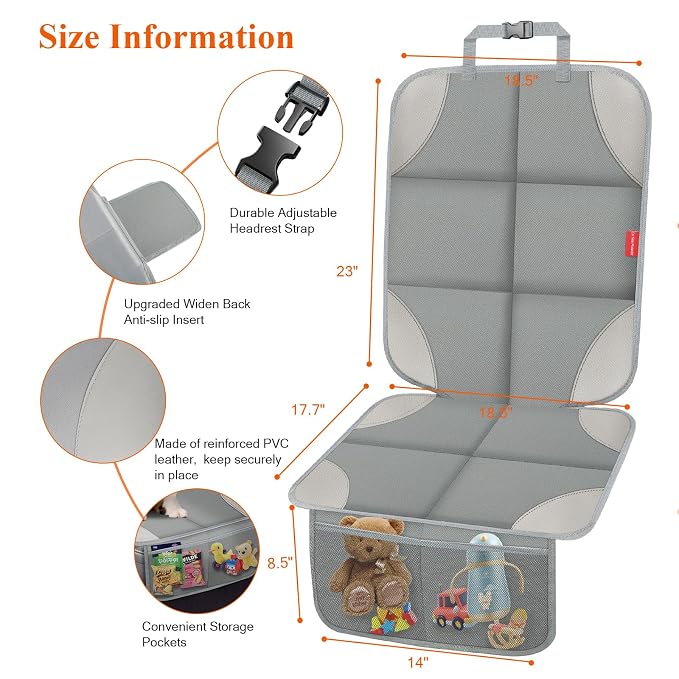 Car Seat Protector for Child Car Seat, 600D Fabric Safe Car Seat Cover with Non-Slip Backing, Waterproof Carseat Seat Protectors under Baby Car Seat with Thick Padding for Car Back Front Seat, 2 Pack