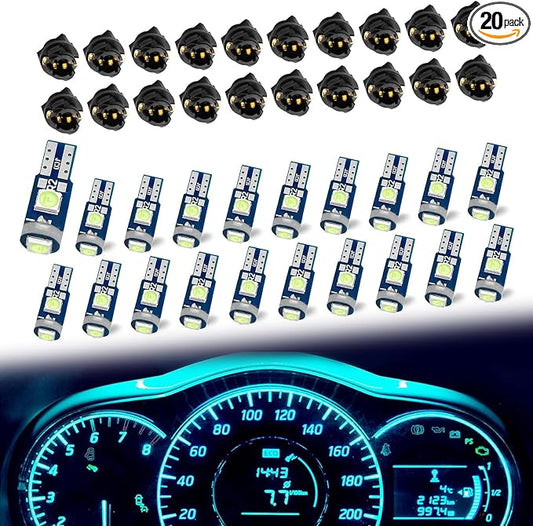 20 PCS 74 LED Bulb Dash Light, Super Bright T5 37 74 LED 3030-3SMD Instrument Light Bulbs, Universal 12V Car Dashboard Lamp Indicator Lights Lamp with Twist Lock Socket, for Most Cars (Blue)