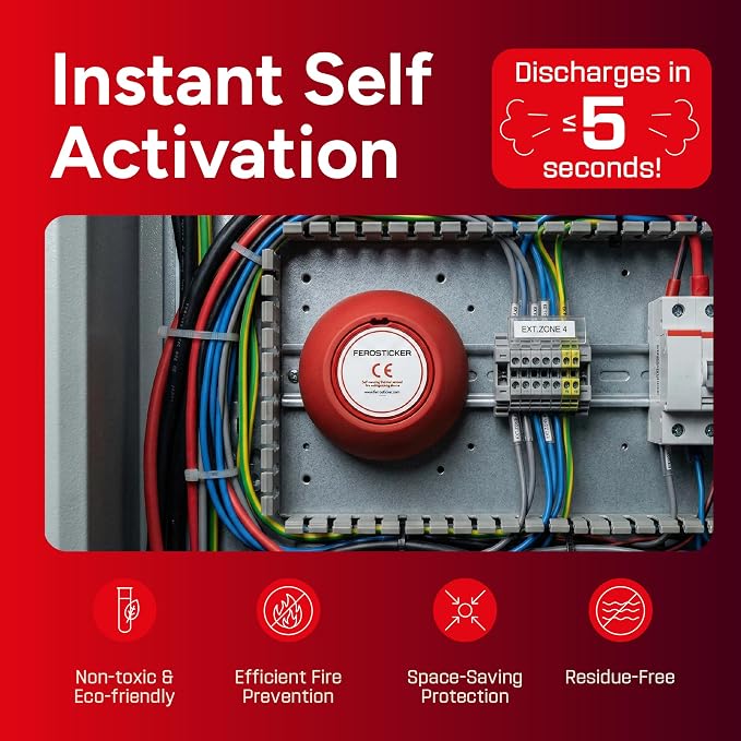 Small Automatic Fire Extinguisher (2 Pack) | For electrical panels, fuse boxes, lithium batteries, inverters, solar systems, vehicles, boats and technical compartments.