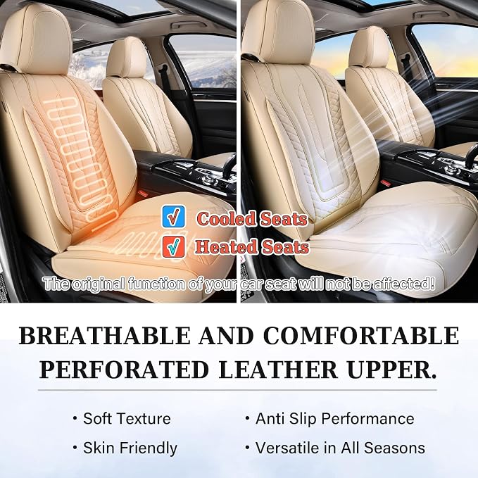 Coverado Car Seat Covers, Front Seat Cover 2-Pack, Faux Leather Waterproof Seat Covers, Car Seat Protectors,Driver Seat Covers Automotive Seat Covers Accessories Universal Fit Most Vehicles Beige