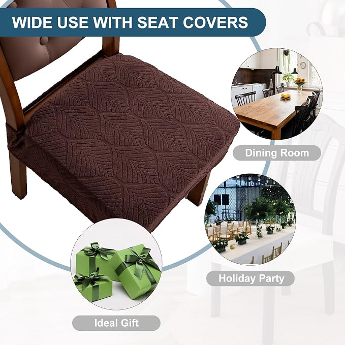 Removable Washable Dining Chair Seat Covers Set of 2,Stretch Jacquard Chair Seat Cushion Protector Slipcovers, Rear Covers