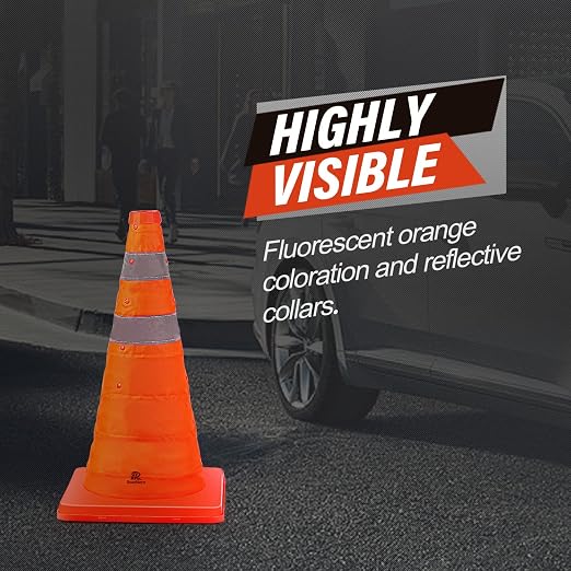 RoadHero 18 Inch 20 Pack Collapsible Traffic Safety Cones, Multi Purpose Pop-up Cones with Reflective Collar for Road Safety, Orange Cones for Driving Training, Parking Lots
