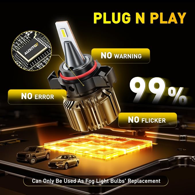 AUXITO 2504/PSX24W LED Fog Light Bulbs 18000LM, 1000% Brighter 6500K 12276 Fog Lights, 1:1 OEM Replacement for Cars Trucks SUVs, 3-Minute Installation, IP68 Waterproof, Pack of 2