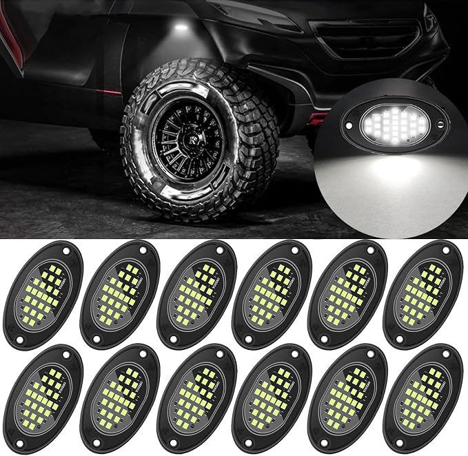 12 Pods Rock Lights Pure LED Lights for Car SUV Ambient Underglow Lights Waterproof Neon Trail Rig Lamp Lighting for Truck