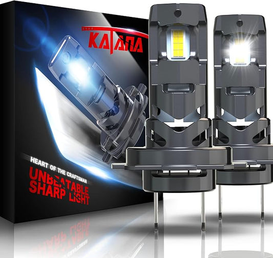 Katana H7 Bulbs, No Adapter Required 1:1 Size 400% Brightness 6500K of 2 | 32 Chips Per Pair, Turbo Cooling Fan, 50,000H+ Lifespan